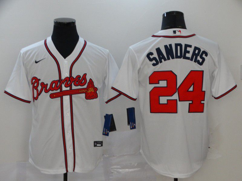 Men Atlanta Braves 24 Sanders White Nike Game MLB Jerseys